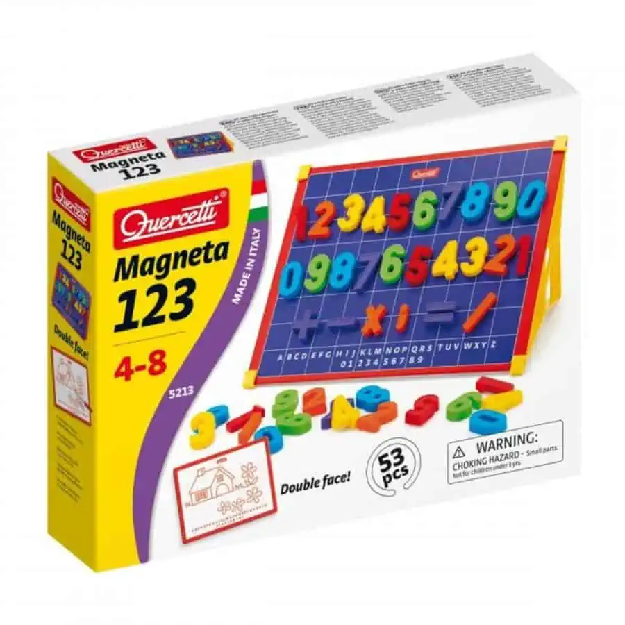 Aprenda os números de forma divertida com o Quadro Magneta 123! Com dois lados magnéticos, 53 algarismos magnéticos e sinais de diferentes cores