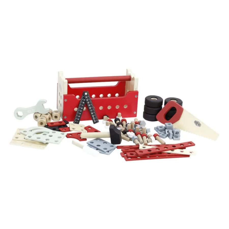 Caixa de ferramentas reversível - VILAC A Caixa de Ferramentas Reversível Atelier da Vilac, é uma perfeita bancada de trabalho. Seguindo os modelos fornecidos, as crianças podem construir os seus próprios brinquedos. Este é um brinquedo super original, criativo e estimulante para crianças que gostam de construir e reconstruir, fazendo a cada dia uma nova descoberta.