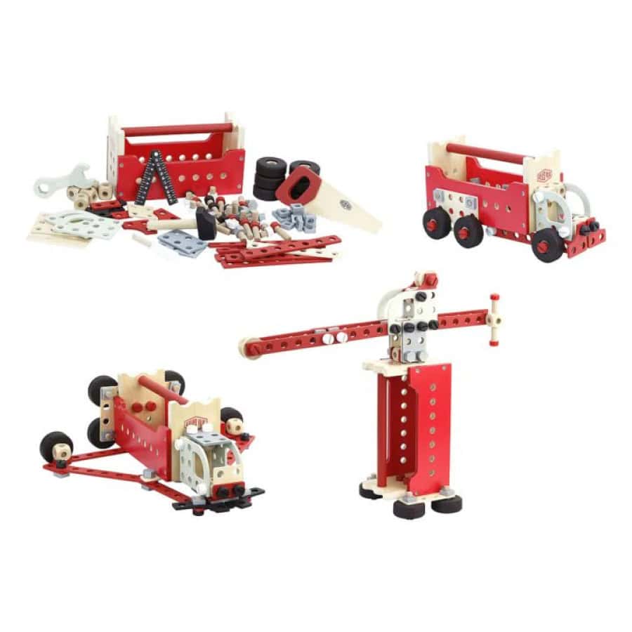 Caixa de ferramentas reversível - VILAC A Caixa de Ferramentas Reversível Atelier da Vilac, é uma perfeita bancada de trabalho. Seguindo os modelos fornecidos, as crianças podem construir os seus próprios brinquedos. Este é um brinquedo super original, criativo e estimulante para crianças que gostam de construir e reconstruir, fazendo a cada dia uma nova descoberta.