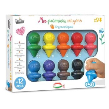 Os meus primeiros lápis de cera x9 - Créa Lign. Descubra os primeiros lápis de cera ergonómicos para crianças agora com 9 cores! Estes lápis de cera permitem que os pequenos artistas comecem a colorir e façam desenhos bonitos, com uma excelente pega para as mãos dos mais pequenos.