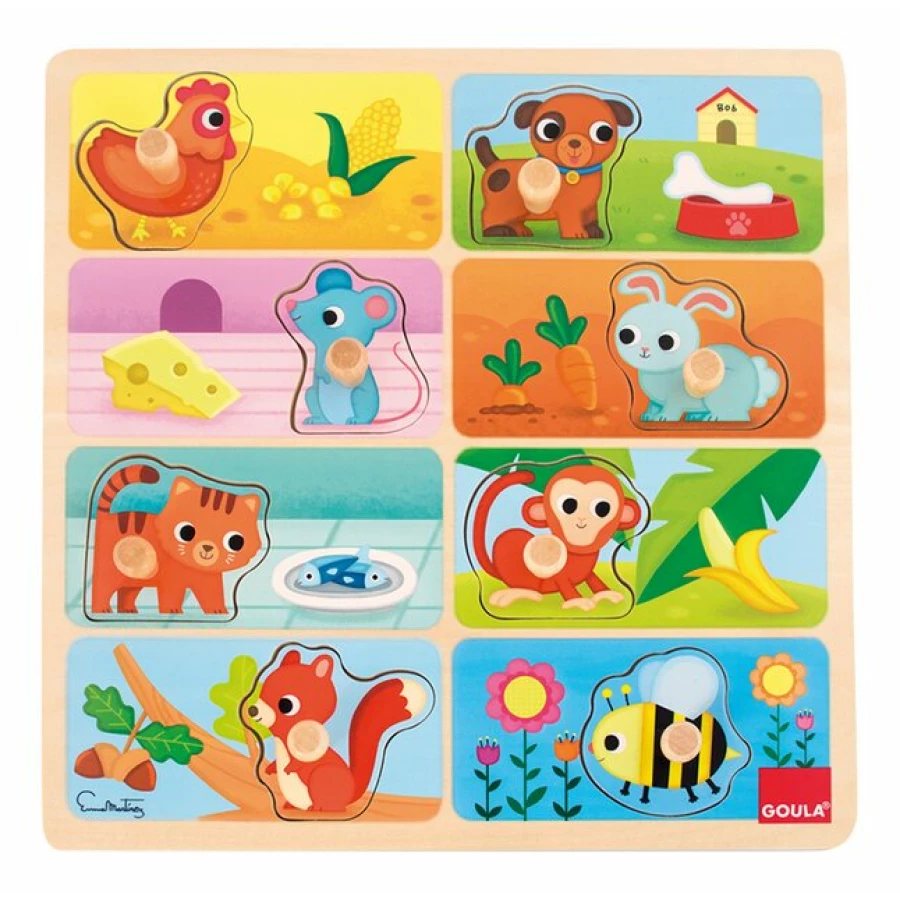 Puzzle de pegas Animais e Comidas em madeira - Goula
